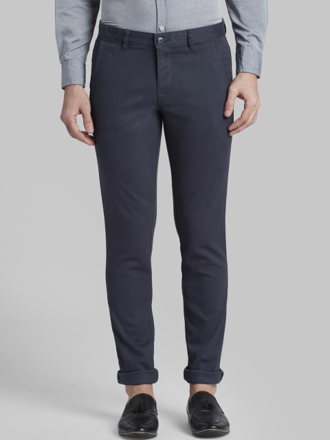Parx Men Navy Blue Tapered Fit Solid Regular Trousers