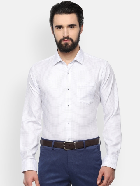 Van Heusen Men White Slim Fit Checked Formal Shirt
