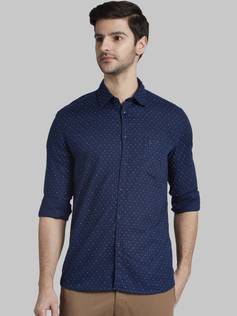 Parx Men Blue & White Slim Fit Printed Casual Shirt