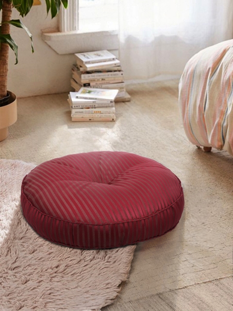 S9home by Seasons Unisex Maroon Striped Round Floor Cushions