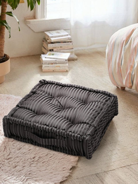 S9home by Seasons Unisex Black Striped Square Floor Cushions