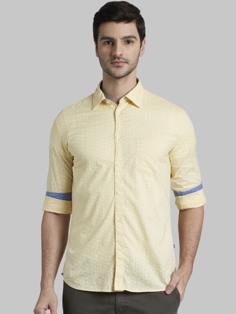 Parx Men Yellow Slim Fit Printed Casual Shirt