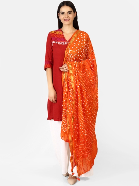 amraoo Women Orange Bandhani Printed Dupatta