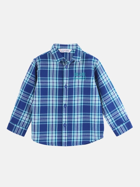 Beebay Boys Blue & White Regular Fit Checked Casual Shirt