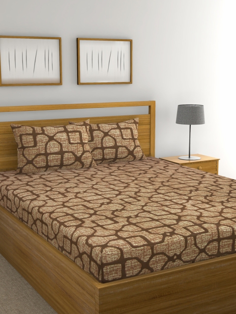 Raymond Home Brown Abstract TC Cotton 1 Bedsheet with 2 Pillow Covers