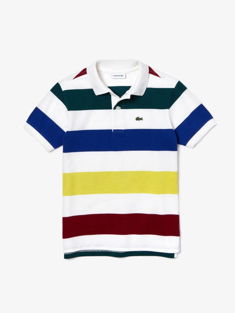 Lacoste Boys Multicoloured Striped Polo Collar T-shirt, Multi