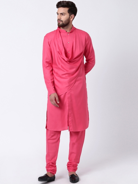 I Know Men Pink Solid Straight Kurta