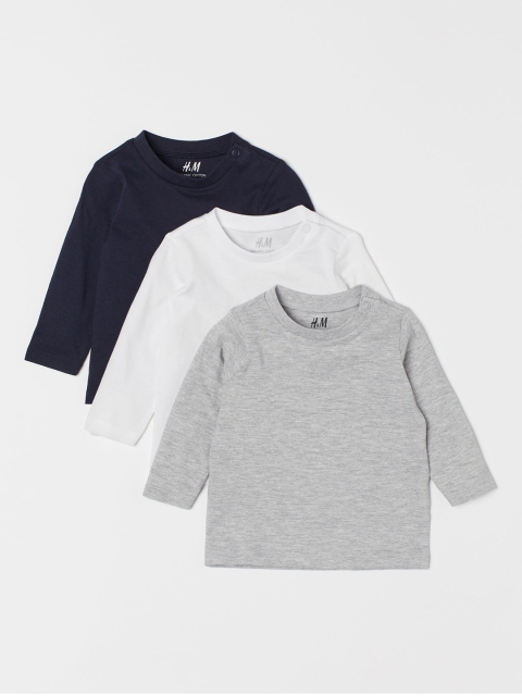 HM Boys 3-Pack Jersey Sustainable Pure Cotton T-shirts, Blue