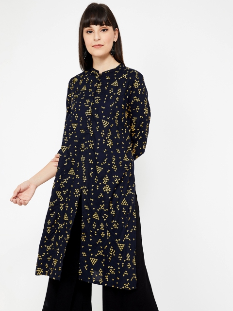 Melange by Lifestyle Women Navy Blue Printed Straight Kurta