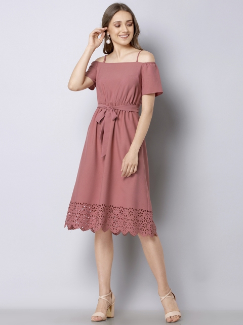 FabAlley Women Pink Solid Fit and Flare Dress