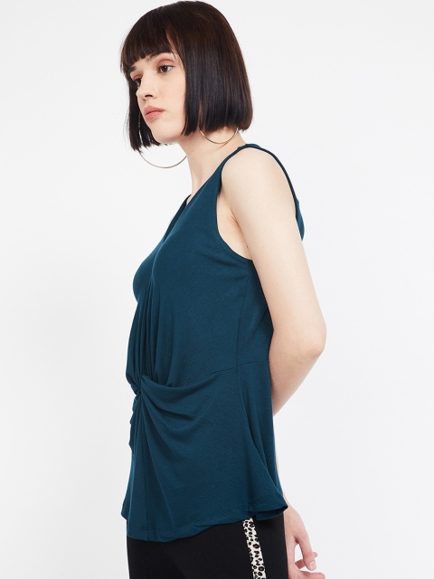CODE by Lifestyle Women Teal Solid Wrap Top