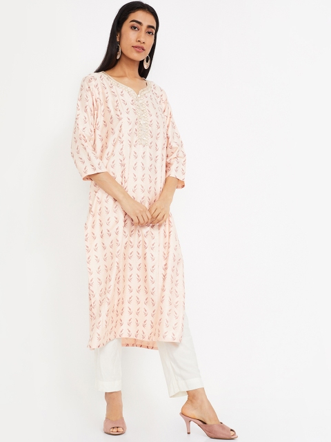 Melange by Lifestyle Women Pink Printed Straight Kurta
