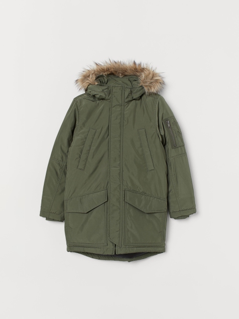 H&M Boys Green Solid Padded Parka