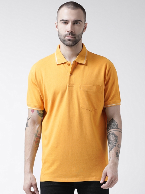 GRIFFEL Men Yellow Solid Polo Collar T-shirt