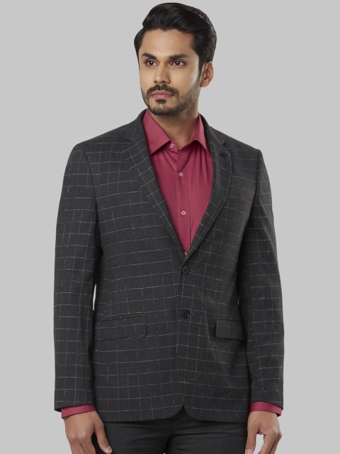 Raymond Men Grey Checked Regular-Fit Single-Breasted Blazer
