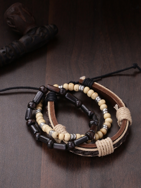 Dare by Voylla Men Brown & Black Leather Handcrafted Wraparound Bracelet