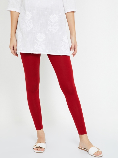 Melange by Lifestyle Red Solid Ankle-Length Leggings