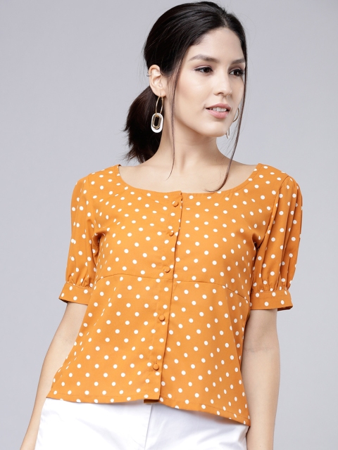 Tokyo Talkies Women Mustard Printed Empire Top