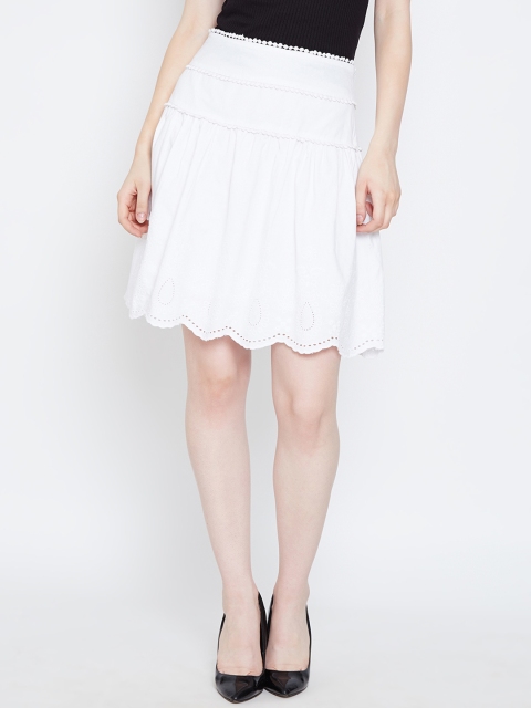 Oxolloxo Women White Solid A-Line Midi Skirt