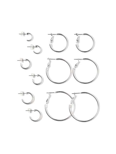 H&M Women Silver-Toned 6 Pairs Hoop Earrings