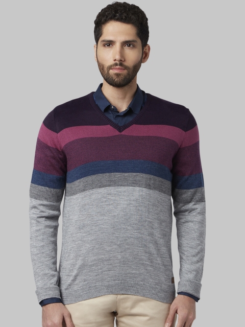Park Avenue Men Multicoloured Striped Sweater, Multi