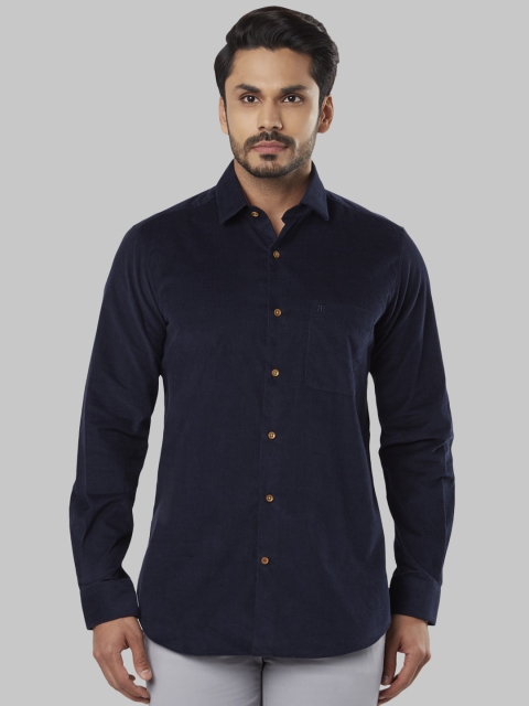 Raymond Men Navy Blue Regular Fit Striped Formal Shirt