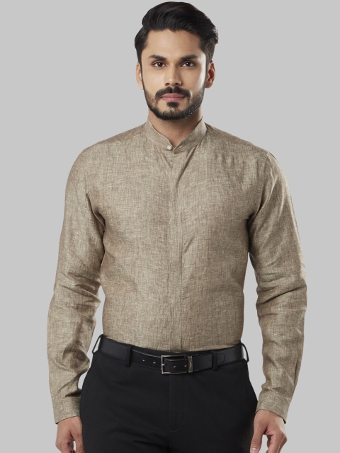 Raymond Men Beige Regular Fit Solid Linen Formal Shirt