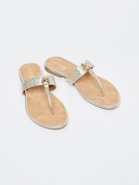 CODE by Lifestyle Women Gold-Toned Textured Open Toe Flats