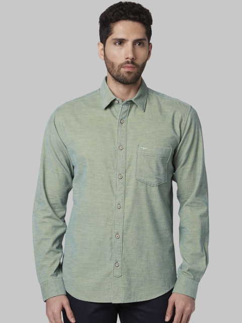 Park Avenue Men Green Slim Fit Self Design Casual Shirt