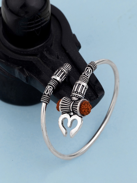 Dare by Voylla Men Silver-Plated Oxidised Kada Bracelet