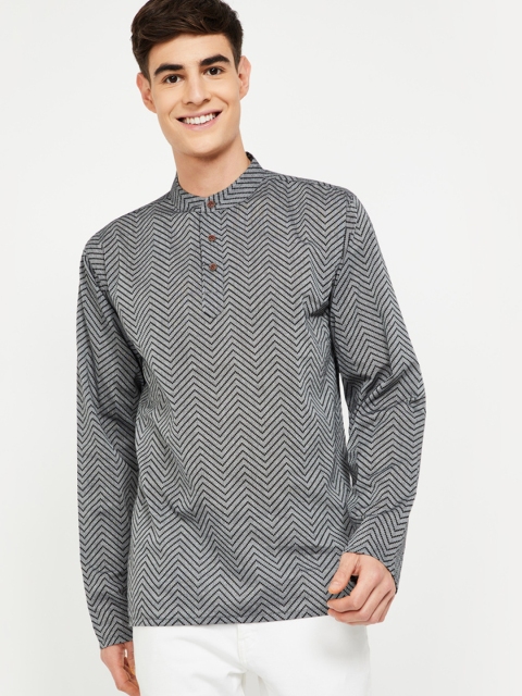 Melange by Lifestyle Men Black Striped Straight Kurta