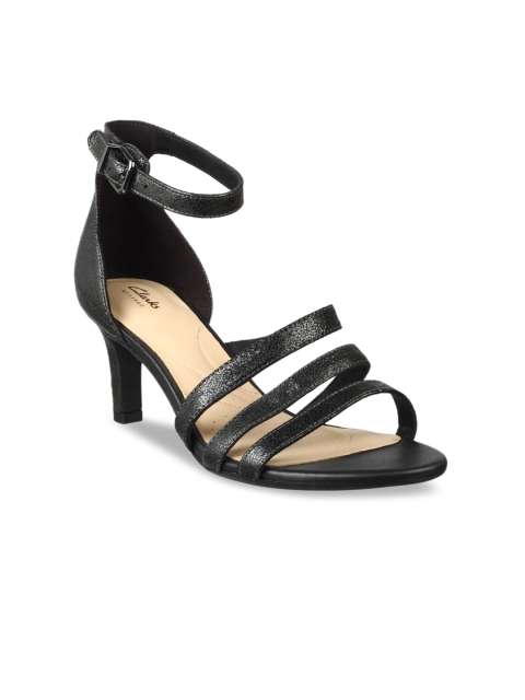Clarks Women Black Solid Leather Heels