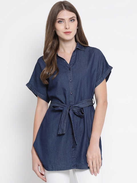 Oxolloxo Women Navy Blue Solid Tunic