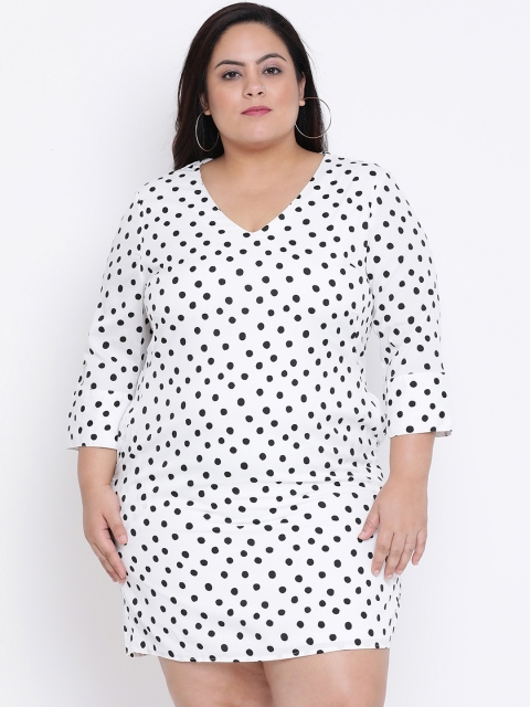 Oxolloxo Women White & Black Polka Dot Print Sheath Dress