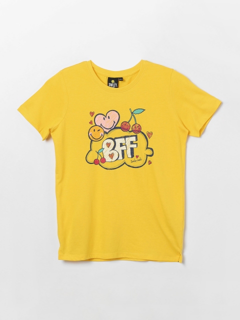 Smiley World Girls Yellow Printed Top
