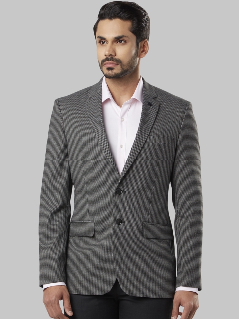 Raymond Men Black Checked Regular-Fit Single-Breasted Blazer