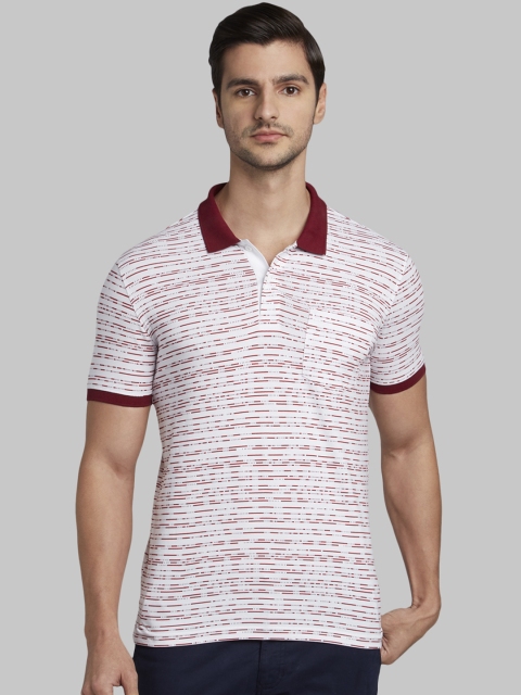 Parx Men White Striped Polo Collar Regular Fit T-shirt