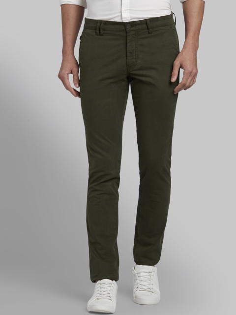 Parx Men Green Tapered Fit Solid Regular Trousers