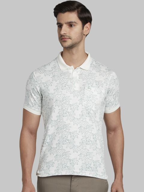 Parx Men White Printed Polo Collar Regualr Fit T-shirt