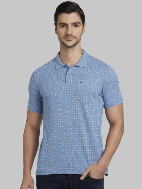 Parx Men Blue Printed Polo Collar T-shirt
