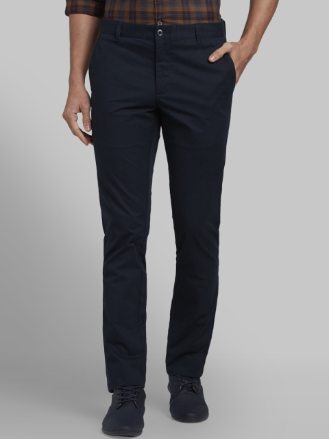 Parx Men Navy Blue Tapered Fit Solid Regular Trousers