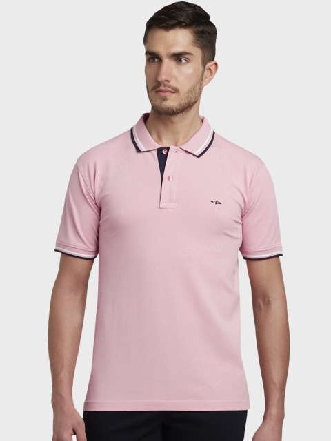 ColorPlus Men Pink Solid Polo Collar T-shirt