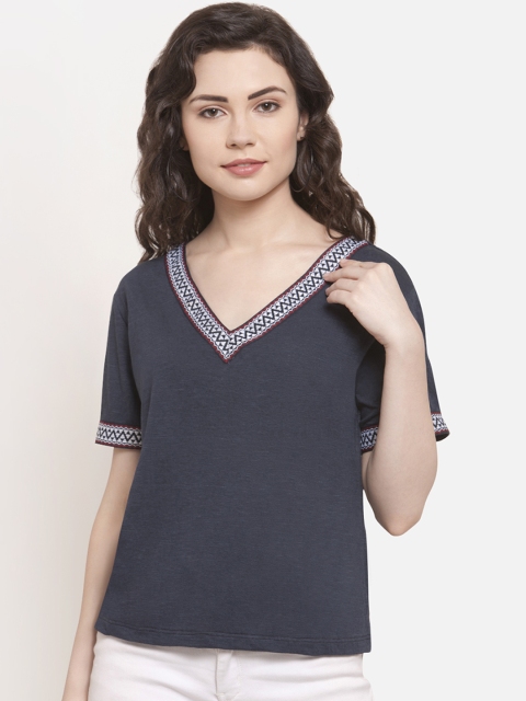 Martini Women Navy Blue Solid Top