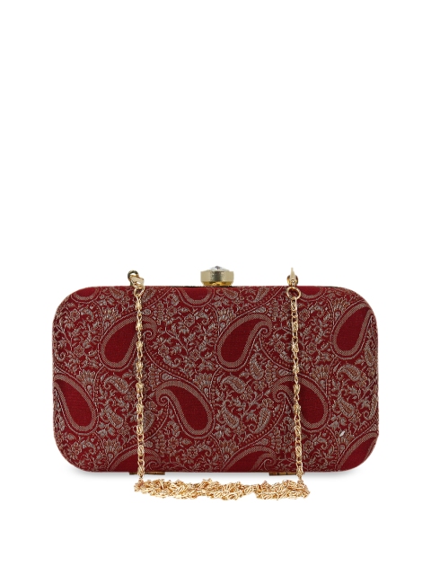 Anekaant Maroon & Gold-Toned Textured Clutch