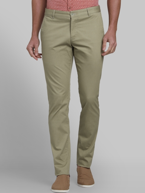 Parx Men Olive Green Tapered Fit Solid Regular Trousers