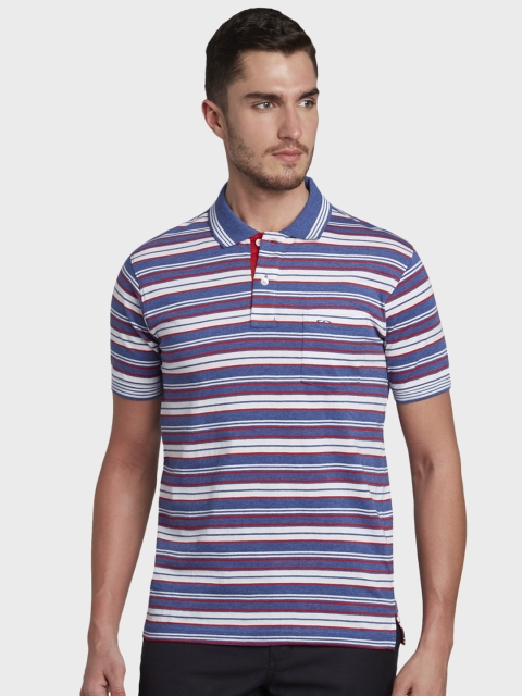 ColorPlus Men Navy Blue Striped Polo Collar T-shirt