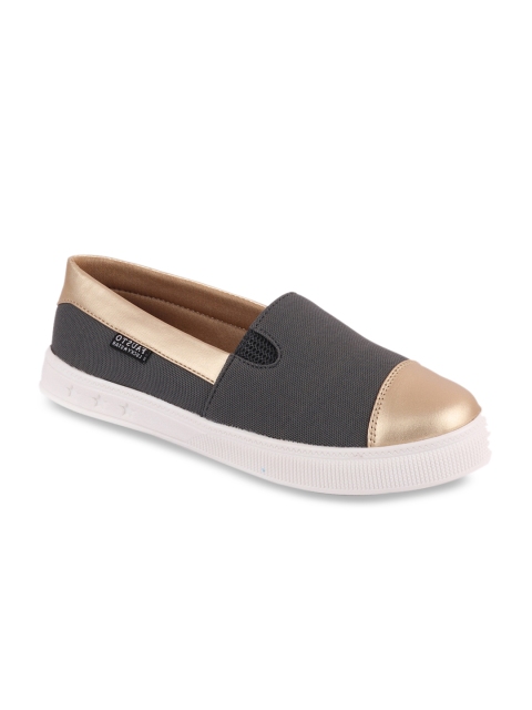 FAUSTO Women Grey & Muted Gold-Toned ColourblockedSlip-On Sneakers