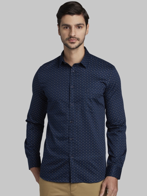 Parx Men Navy Blue Slim Fit Printed Casual Shirt