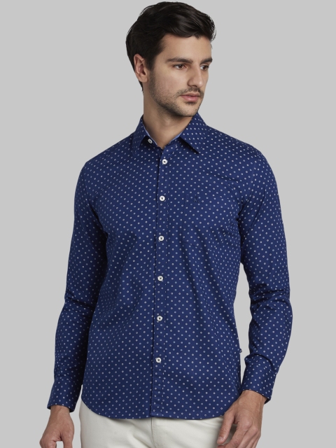 Parx Men Blue Slim Fit Printed Casual Shirt