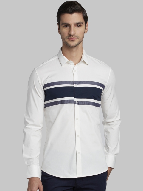 Parx Men White & Black Slim Fit Colourblocked Casual Shirt